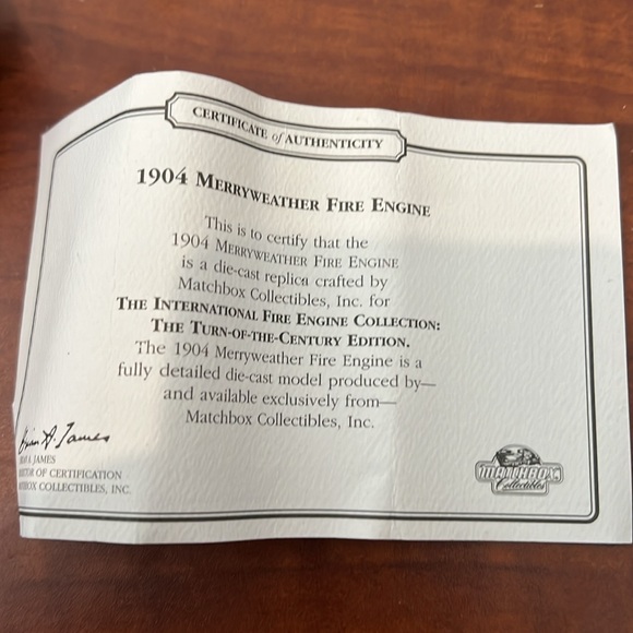 *NWT* Matchbox Fire Engine Series 1904 Merryweather Die Cast Model Car - Picture 11 of 12